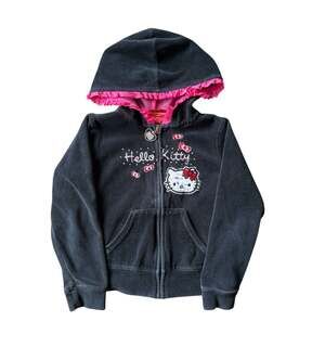 Y2k Hello Kitty Pink Black Velour Track Suit Jacket Zip Up Sweater Girl Size 6